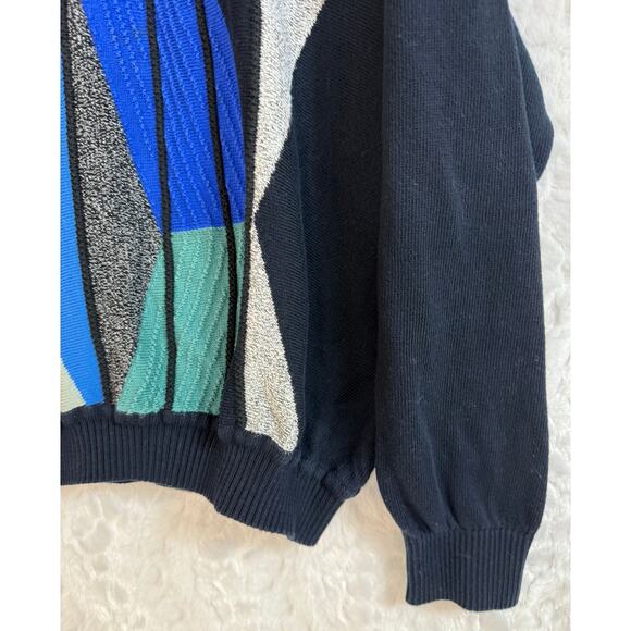 VTG 90s St. Croix V-neck Sweater Geometric 3D Knit Multicolor Grandpa Coogi XXL - Picture 6 of 10